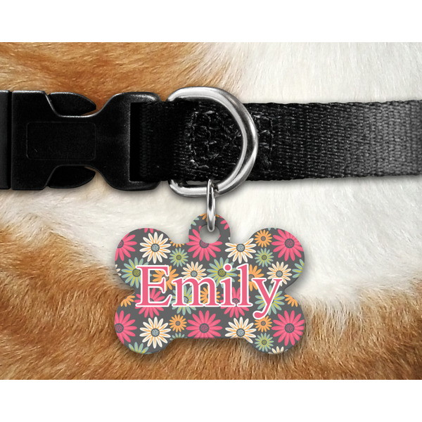 Daisies Bone Shaped Dog Tag on Collar & Dog