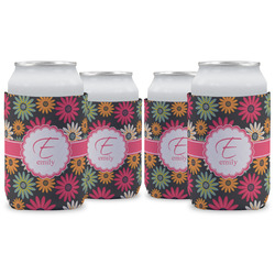 Daisies Can Cooler (12 oz) - Set of 4 w/ Name and Initial