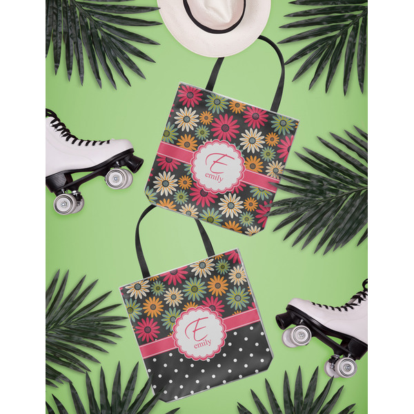 Daisies Canvas Tote Lifestyle Front and Back- 13x13