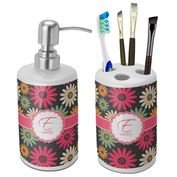 Custom Daisies Ceramic Bathroom Accessories Set (Personalized)