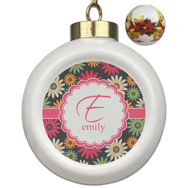 Custom Daisies Ceramic Ball Ornaments - Poinsettia Garland (Personalized)
