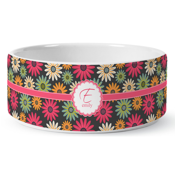 Daisies Ceramic Dog Bowl - Medium - Front