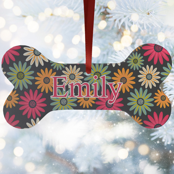 Custom Daisies Ceramic Dog Ornament w/ Name and Initial