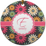 Daisies Round Ceramic Ornament w/ Name and Initial