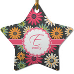 Daisies Star Ceramic Ornament w/ Name and Initial