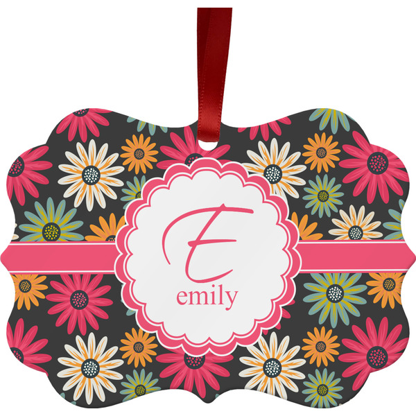 Custom Daisies Metal Frame Ornament - Double Sided w/ Name and Initial