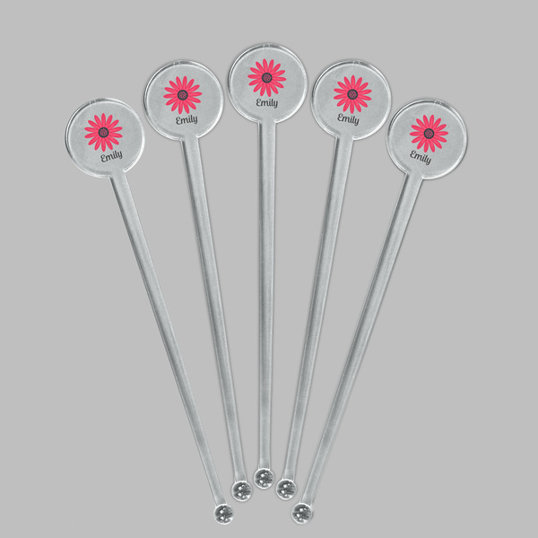 Daisies Clear Plastic 7" Stir Stick - Round - Fan View
