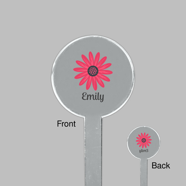 Daisies Clear Plastic 7" Stir Stick - Round - Front & Back