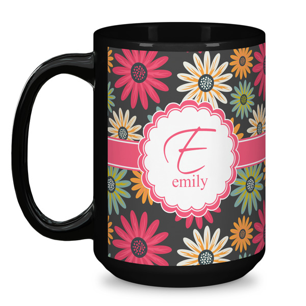 Daisies Coffee Mug - 15 oz - Black