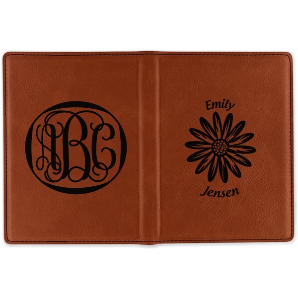 Daisies Cognac Leather Passport Holder Outside Double Sided - Apvl