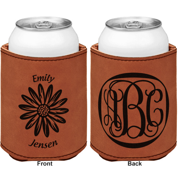 Daisies Cognac Leatherette Can Sleeve - Double Sided Front and Back