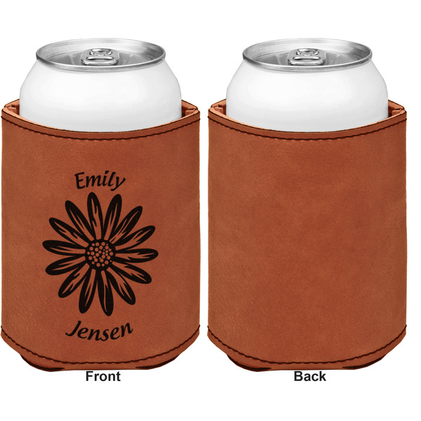 Daisies Cognac Leatherette Can Sleeve - Single Sided Front and Back