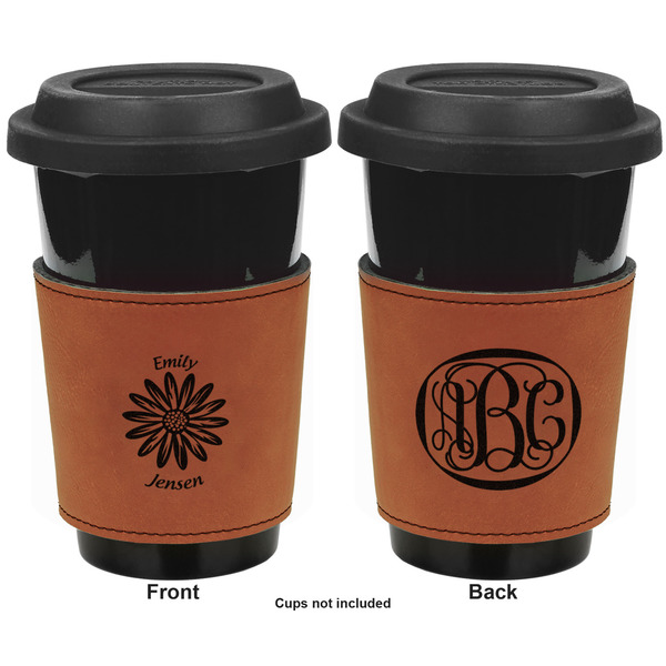Daisies Cognac Leatherette Mug Sleeve - Double Sided Apvl