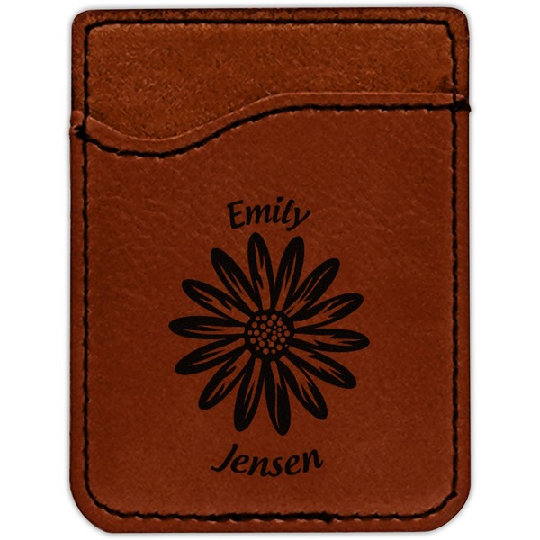 Daisies Cognac Leatherette Phone Wallet close up