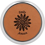 Daisies Set of 4 Leatherette Round Coasters w/ Silver Edge (Personalized)