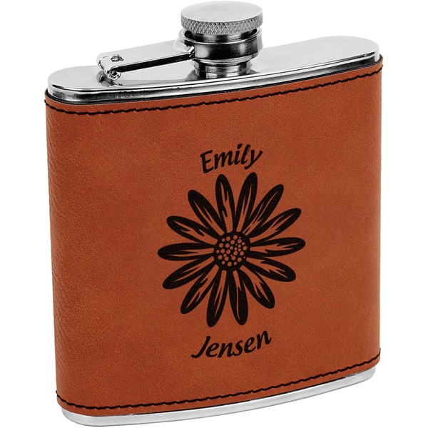 Custom Daisies Leatherette Wrapped Stainless Steel Flask (Personalized)