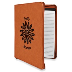 Daisies Leatherette Zipper Portfolio with Notepad - Double Sided (Personalized)