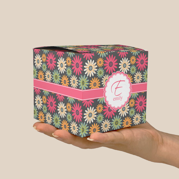Daisies Cube Favor Gift Box - On Hand - Scale View