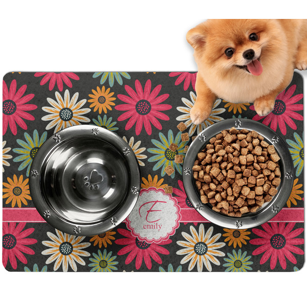 Custom Daisies Dog Food Mat - Small w/ Name and Initial