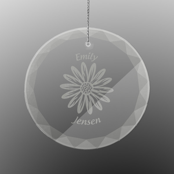 Custom Daisies Engraved Glass Ornament - Round (Personalized)