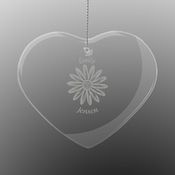 Daisies Engraved Glass Ornament - Heart (Personalized)