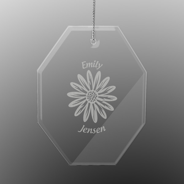 Custom Daisies Engraved Glass Ornament - Octagon (Personalized)