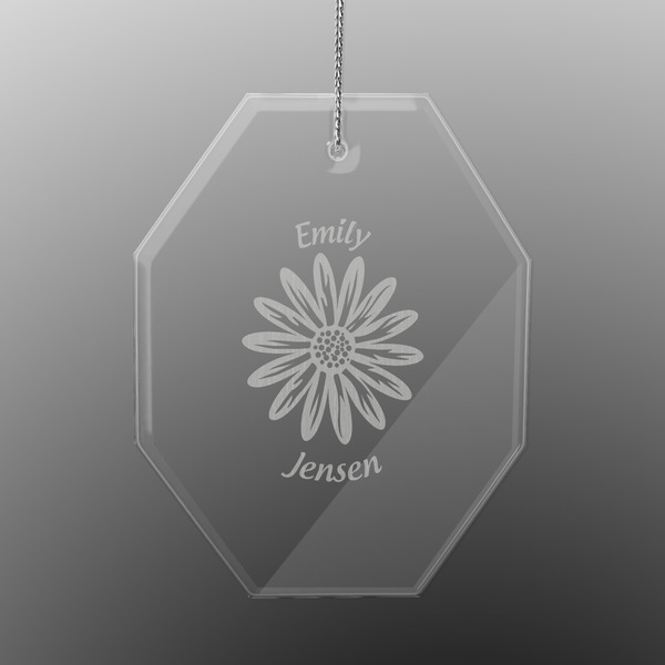 Custom Daisies Engraved Glass Ornament - Octagon (Personalized)