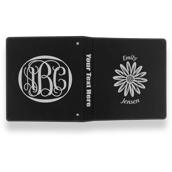 Daisies Leather Binder - 1" - Black- Back Spine Front View