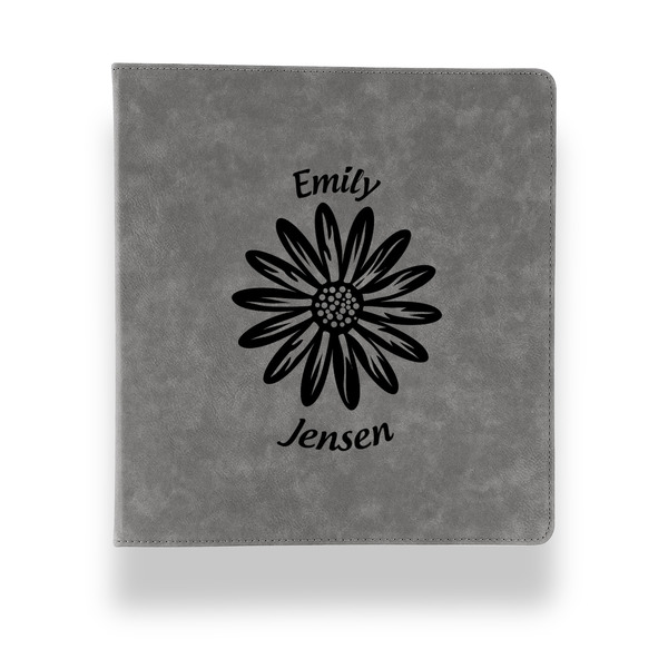 Custom Daisies Leather Binder - 1" - Grey (Personalized)