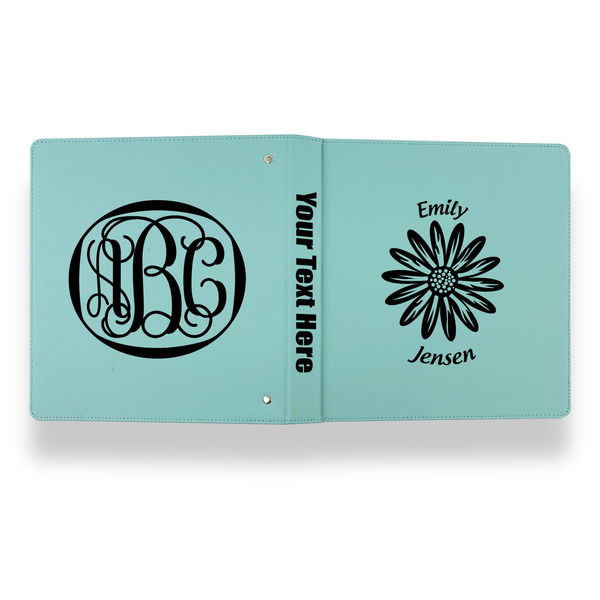 Daisies Leather Binder - 1" - Teal - Back Spine Front View
