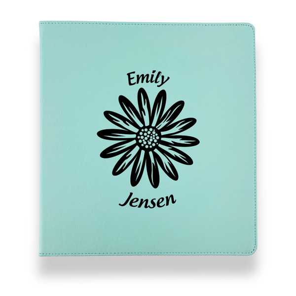 Custom Daisies Leather Binder - 1" - Teal (Personalized)