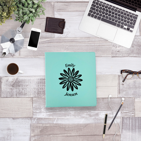 Daisies Leather Binder - 1" - Teal - Lifestyle View
