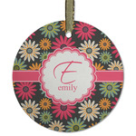 Daisies Flat Glass Ornament - Round w/ Name and Initial