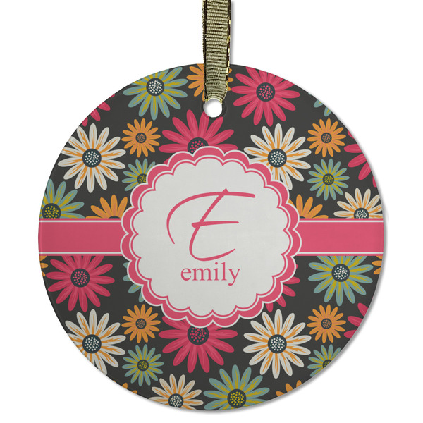 Custom Daisies Flat Glass Ornament - Round w/ Name and Initial