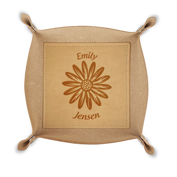 Custom Daisies Genuine Leather Dice Tray (Personalized)