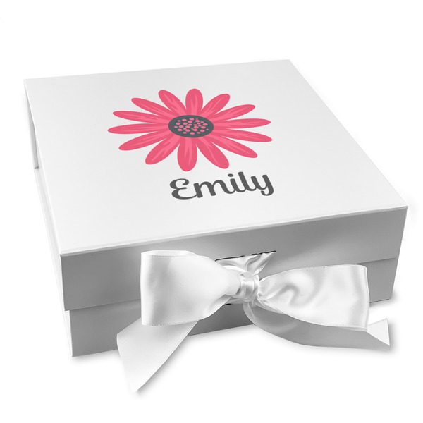 Custom Daisies Gift Box with Magnetic Lid - White (Personalized)