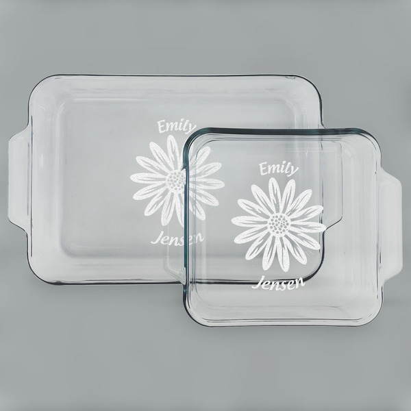 Custom Daisies Set of Glass Baking & Cake Dish - 13in x 9in & 8in x 8in (Personalized)