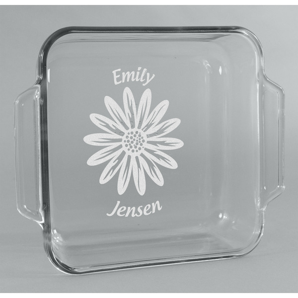 Custom Daisies Glass Cake Dish - 8in x 8in (Personalized)