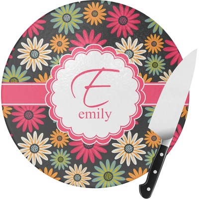 Daisies Round Glass Cutting Board (Personalized)