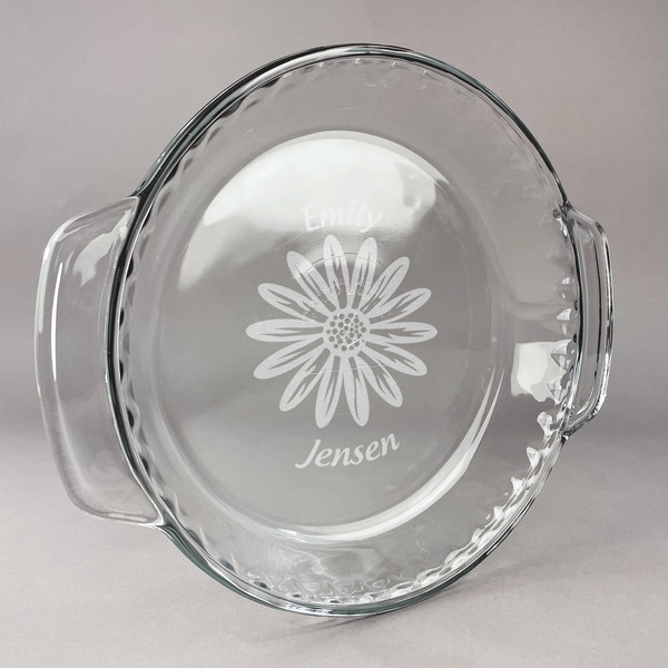 Custom Daisies Glass Pie Dish - 9.5in Round (Personalized)
