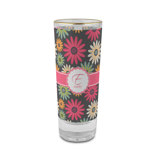 Custom Daisies 2 oz Shot Glass -  Glass with Gold Rim - Set of 4 (Personalized)
