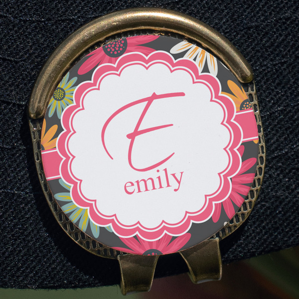 Daisies Golf Ball Marker Hat Clip - Gold - Close Up