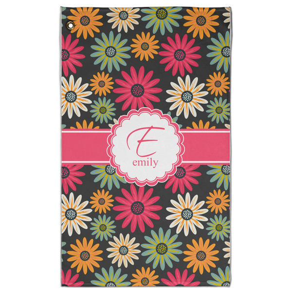 Custom Daisies Golf Towel - Poly-Cotton Blend - Large w/ Name and Initial