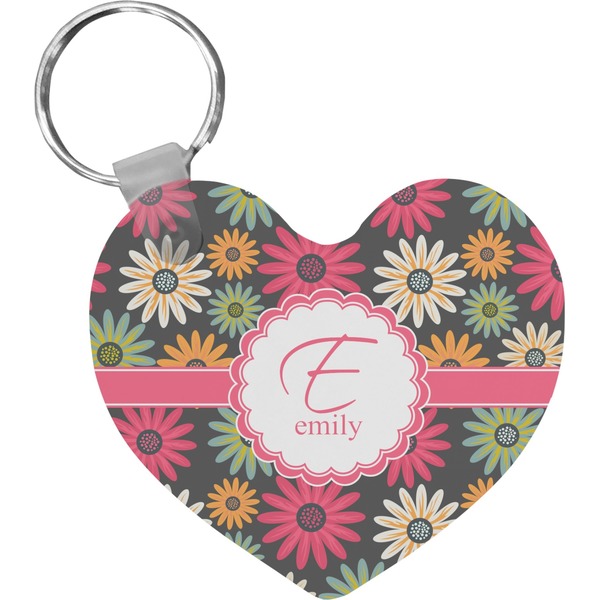 Custom Daisies Heart Plastic Keychain w/ Name and Initial