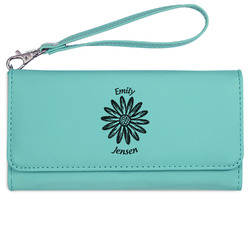 Daisies Ladies Leatherette Wallet - Laser Engraved- Teal (Personalized)