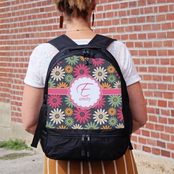 Daisies Large Backpack - Black - On Back