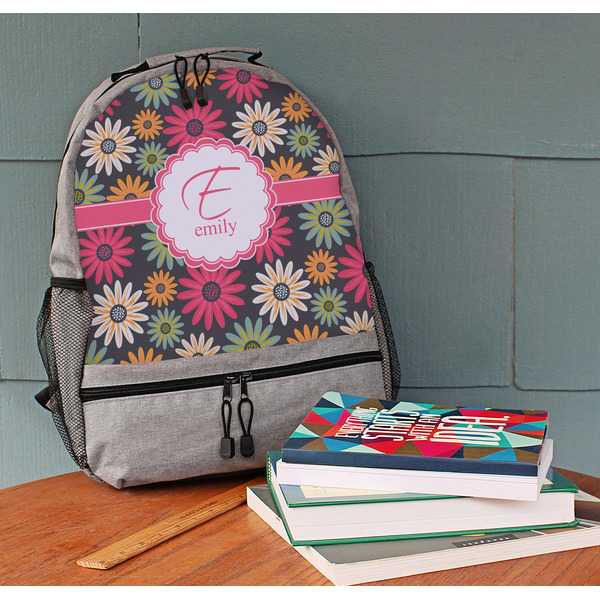 Daisies Large Backpack - Gray - On Desk