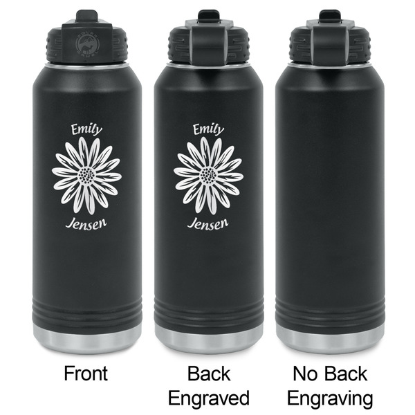 Daisies Laser Engraved Water Bottles - 2 Styles - Front & Back View