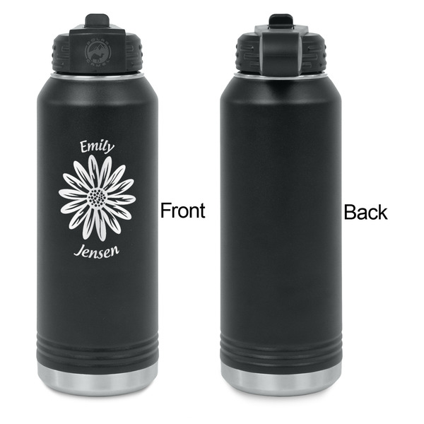 Daisies Laser Engraved Water Bottles - Front Engraving - Front & Back View