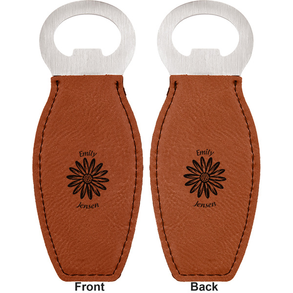 Daisies Leather Bar Bottle Opener - Front and Back